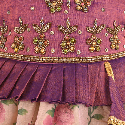 Girls Bead Embellished Printed Silk Ethnic Dress