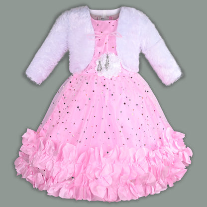 Girls Star Embellished Ruffled Hem Party Dress