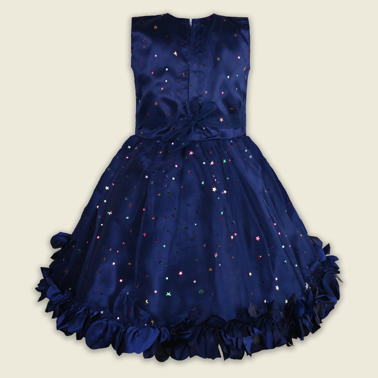 Girls Star Embellished Ruffled Hem Party Dress