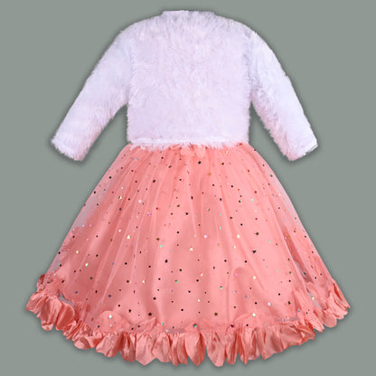 Girls Star Embellished Ruffled Hem Party Dress