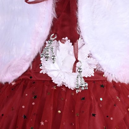 Girls Star Embellished Ruffled Hem Party Dress