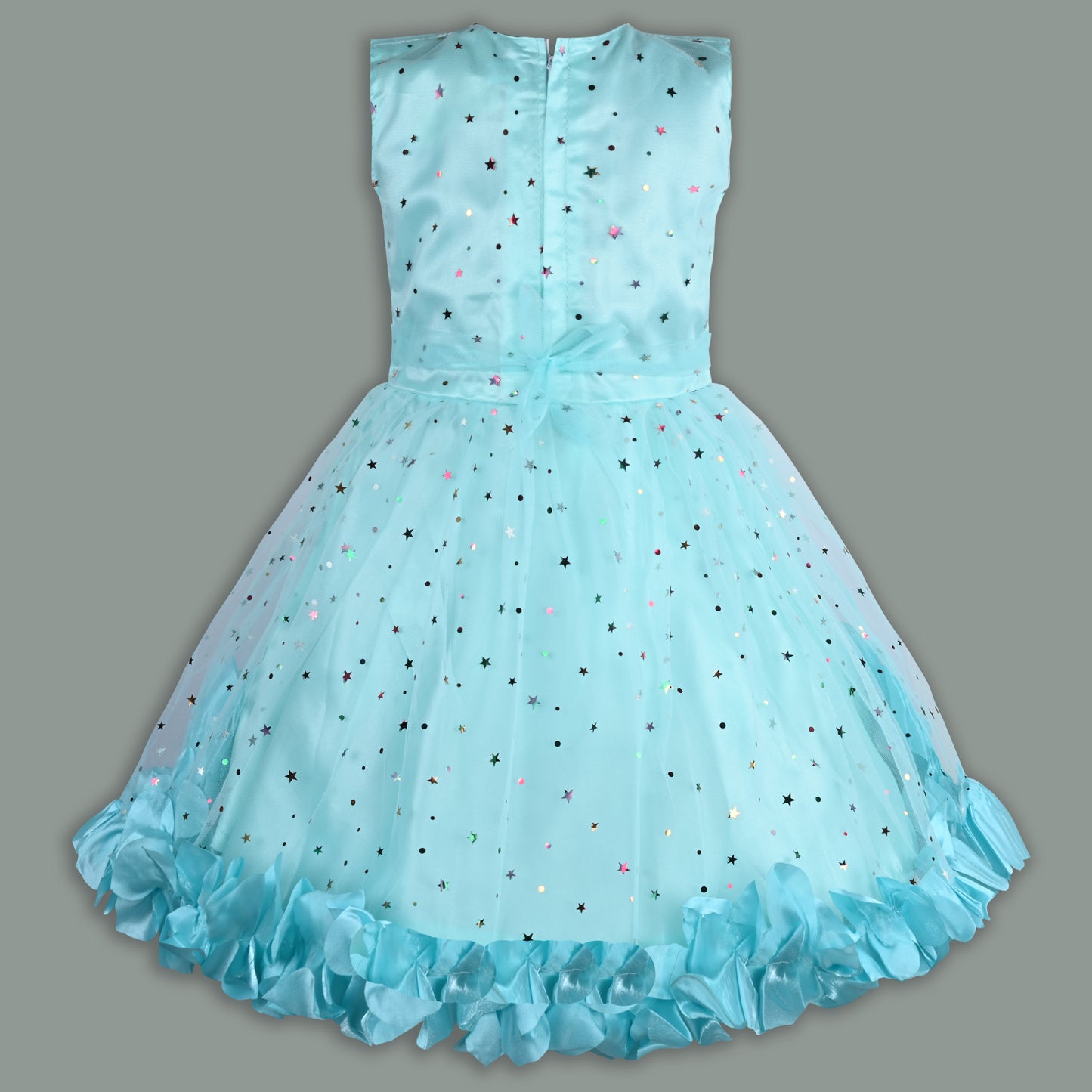 Girls Star Embellished Ruffled Hem Party Dress