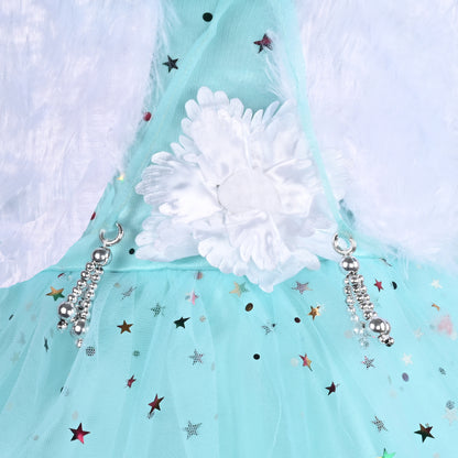 Girls Star Embellished Ruffled Hem Party Dress