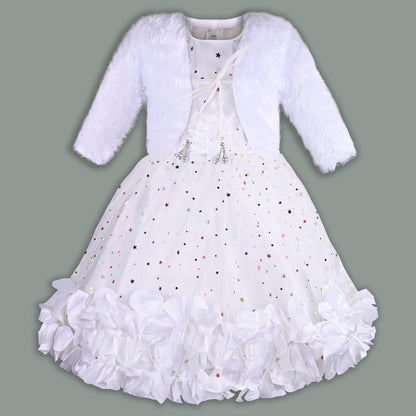 Girls Star Embellished Ruffled Hem Party Dress