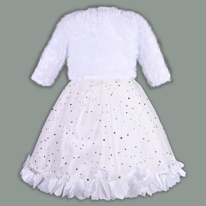 Girls Star Embellished Ruffled Hem Party Dress