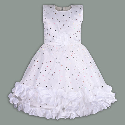 Girls Star Embellished Ruffled Hem Party Dress
