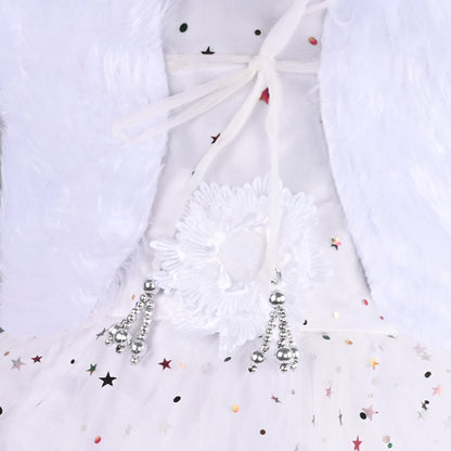 Girls Star Embellished Ruffled Hem Party Dress