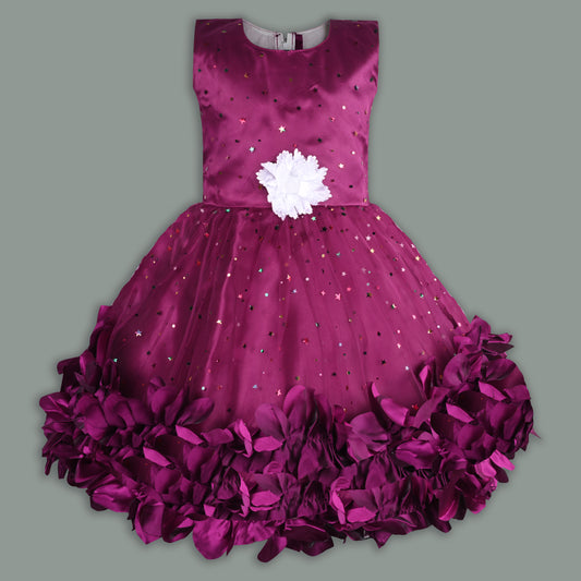 Girls Star Embellished Ruffled Hem Party Dress