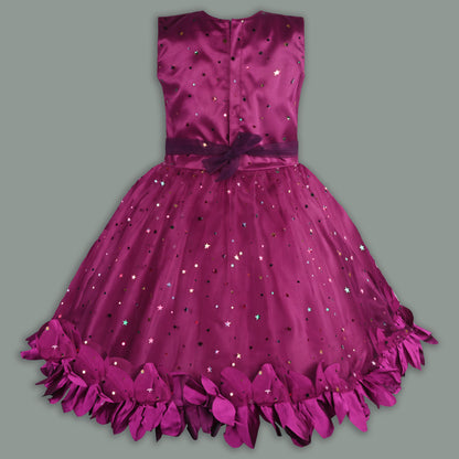 Girls Star Embellished Ruffled Hem Party Dress