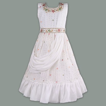 Girls Embellished Sequinned Chikankari Ethnic Dress