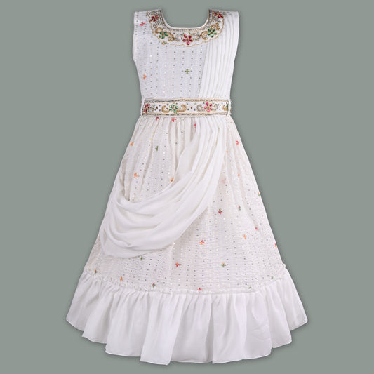 Girls Embellished Sequinned Chikankari Ethnic Dress