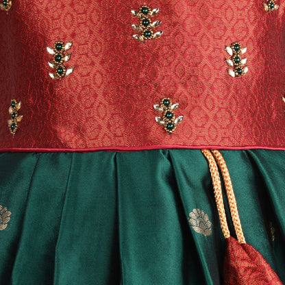 Girls Embellished Woven Zari Puff Sleeve Silk Ethnic Dress