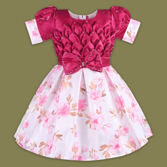 Girls Designer Floral Print Embellished Party Dress