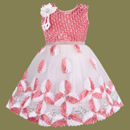 Girls Floral Pattern Sequinned Party Dress