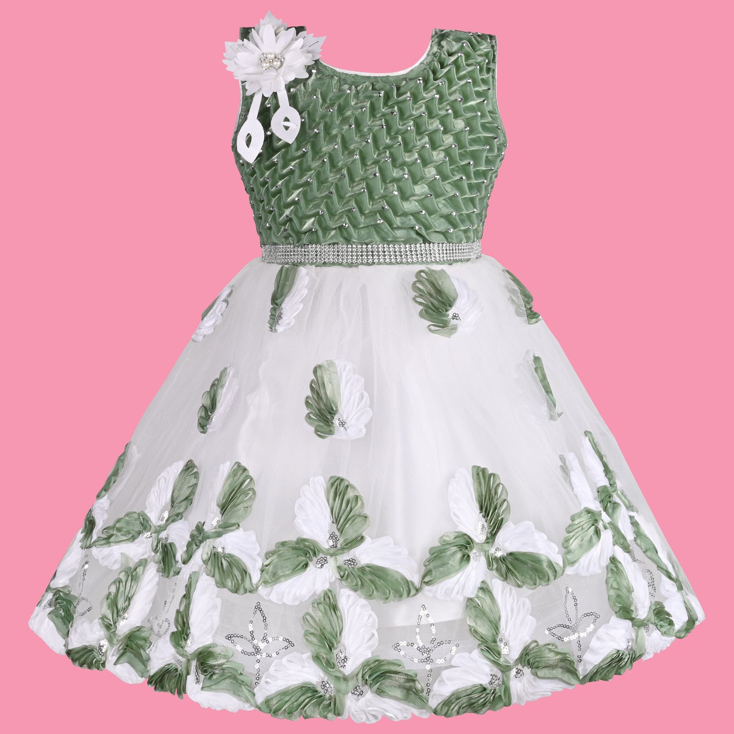 Girls Floral Pattern Sequinned Party Dress