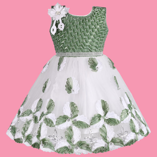 Girls Floral Pattern Sequinned Party Dress