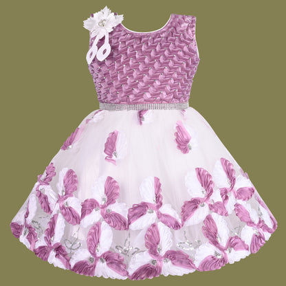 Girls Floral Pattern Sequinned Party Dress