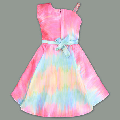 Girls Floral Print Flared Party Dress with Pleated Detailing
