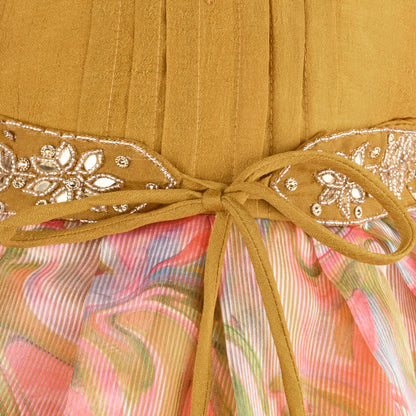 Girls Floral Bead Embellished Puff Sleeve Ethnic Dress