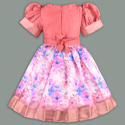 Girls Floral Print Bead Embellished Stylish Ethnic Dress