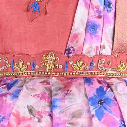 Girls Floral Print Bead Embellished Stylish Ethnic Dress
