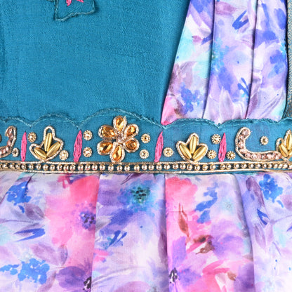 Girls Floral Print Bead Embellished Stylish Ethnic Dress