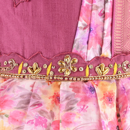 Girls Floral Print Bead Embellished Stylish Ethnic Dress