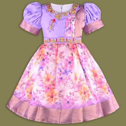 Girls Floral Print Bead Embellished Stylish Ethnic Dress