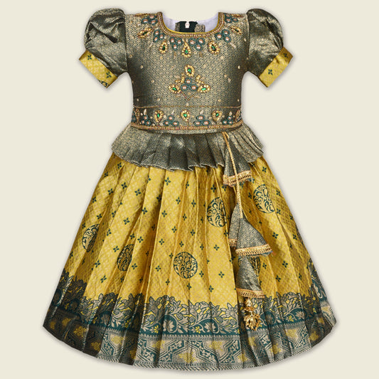 Girls Printed Bead Embellished Ethnic Dress