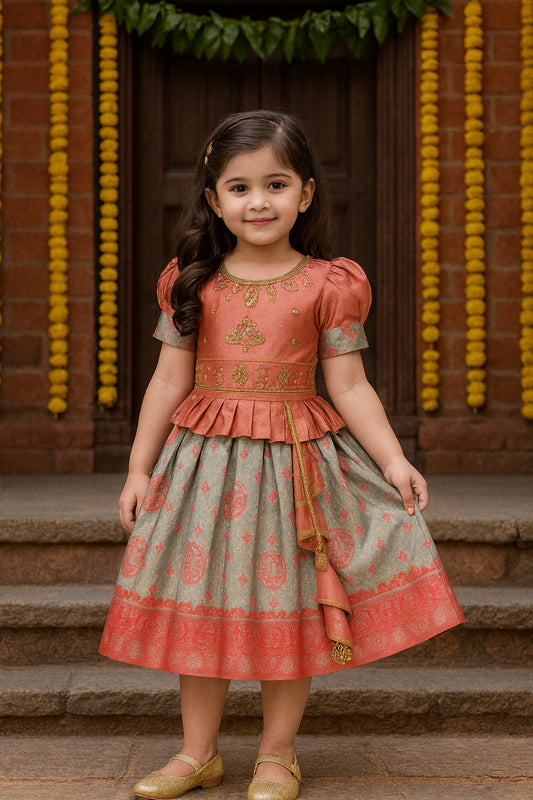 Girls Printed Bead Embellished Ethnic Dress