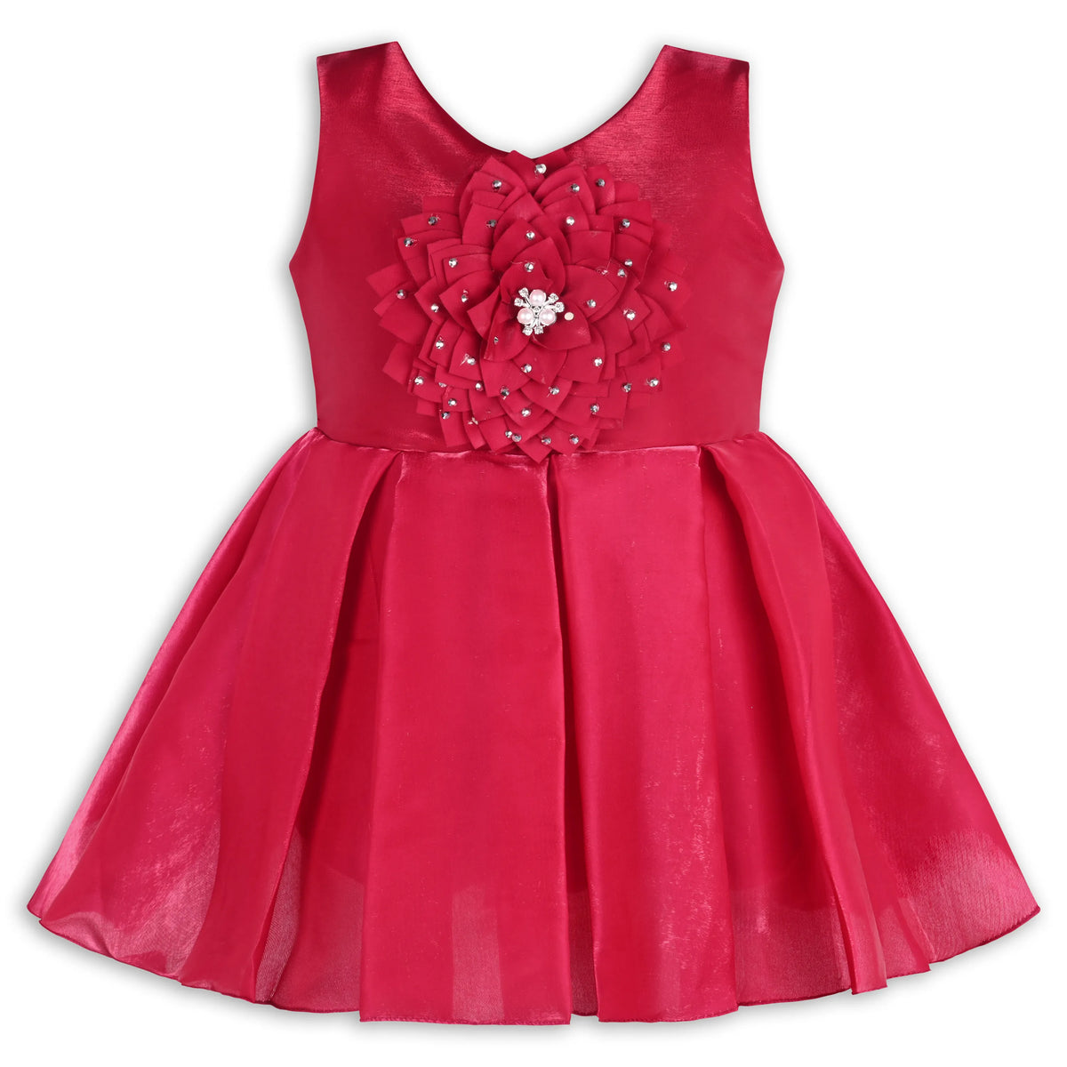 Girls Satin Party Dress with 3D Floral Appliqué
