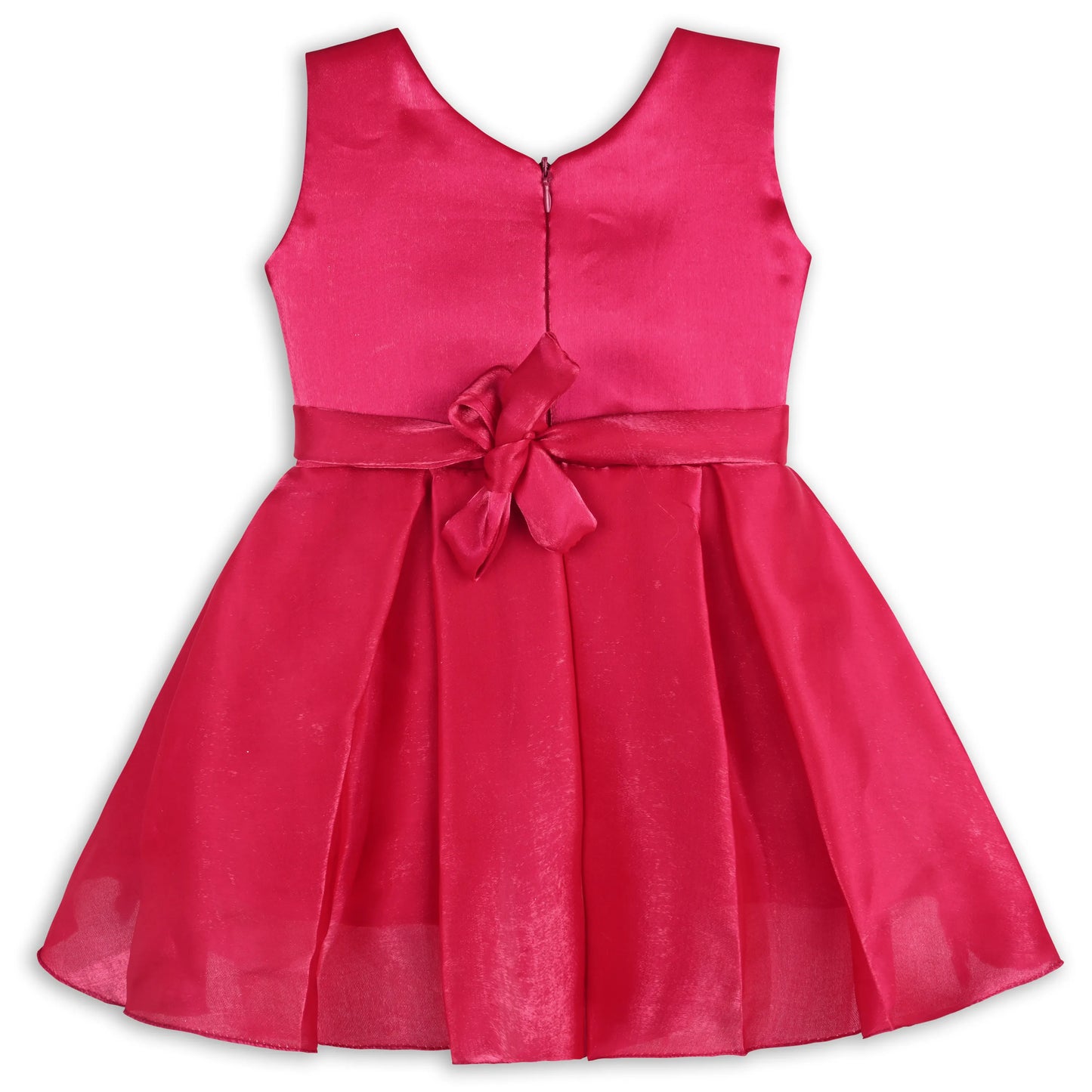 Girls Satin Party Dress with 3D Floral Appliqué