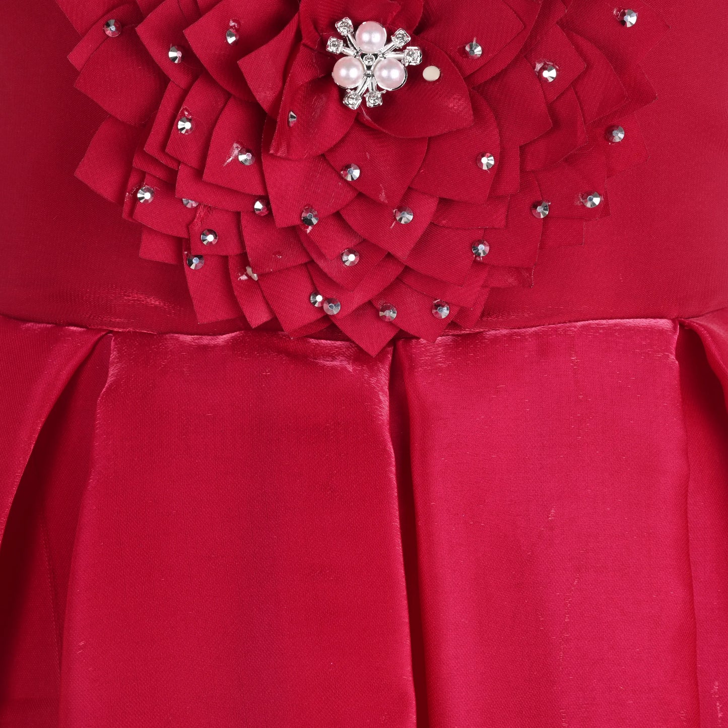 Girls Satin Party Dress with 3D Floral Appliqué