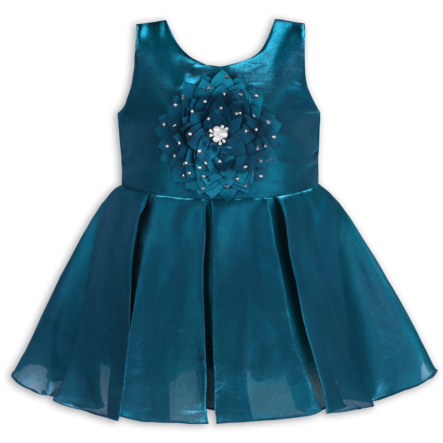 Girls Satin Party Dress with 3D Floral Appliqué