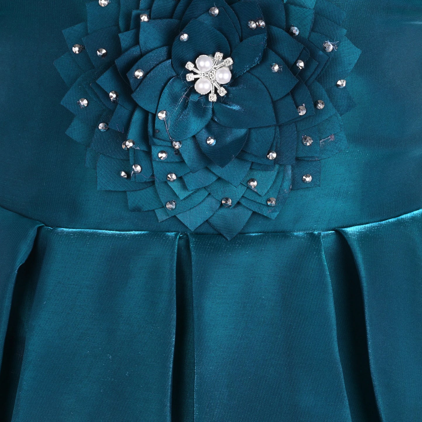 Girls Satin Party Dress with 3D Floral Appliqué