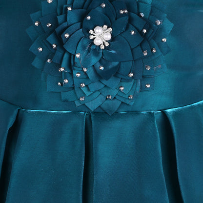 Girls Satin Party Dress with 3D Floral Appliqué