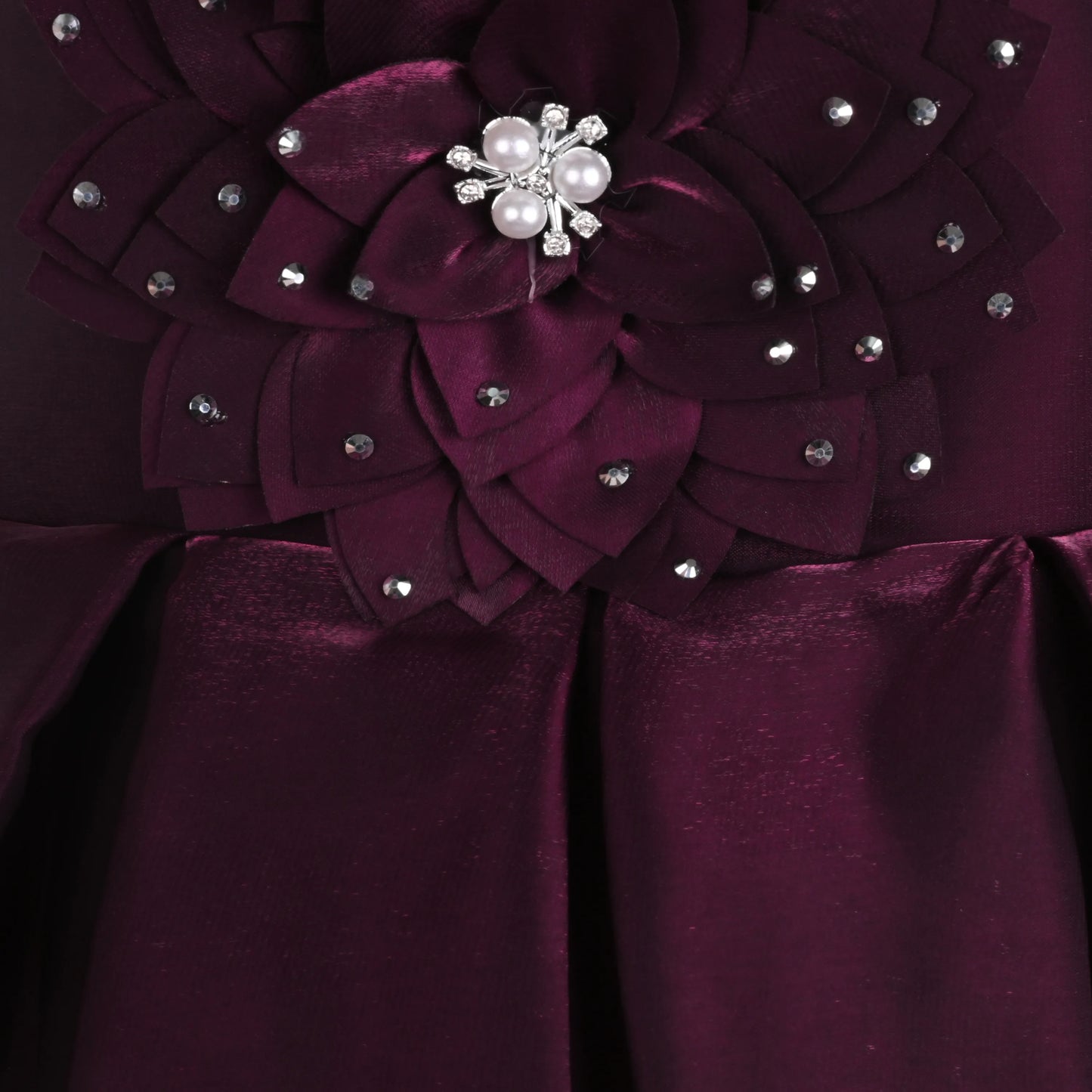 Girls Satin Party Dress with 3D Floral Appliqué
