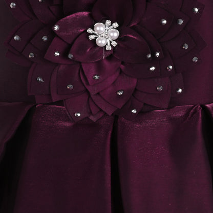 Girls Satin Party Dress with 3D Floral Appliqué