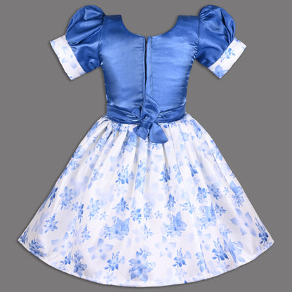 Girls Satin Party Dress with Smocked Bodice & Floral Skirt