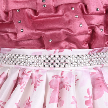 Girls Satin Party Dress with Smocked Bodice & Floral Skirt