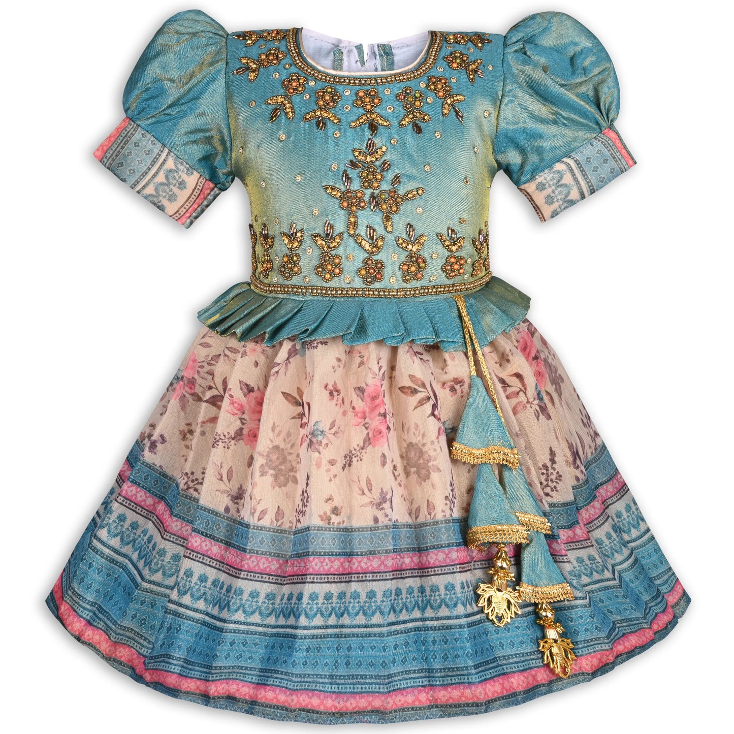 Girls Embroidered Art Silk Festive Frock Dress