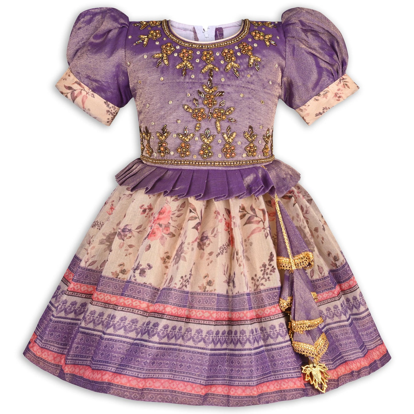 Girls Embroidered Art Silk Festive Frock Dress
