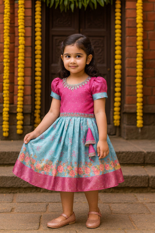 Girls Floral Embroidery Sequin Ethnic Dress