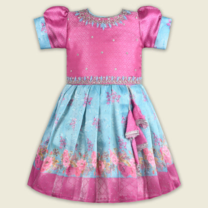 Girls Floral Embroidery Sequin Ethnic Dress
