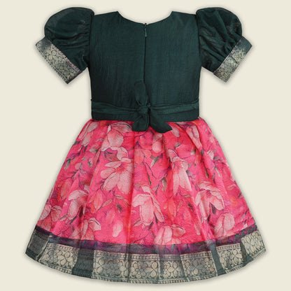 Girls Bead Embellished Floral Zari Ethnic Dress fep3529