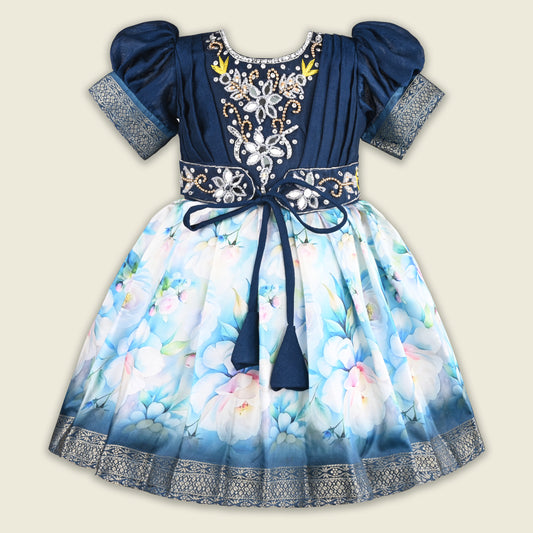 Girls Bead Embellished Floral Zari Ethnic Dress fep3530