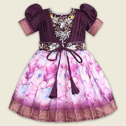 Girls Bead Embellished Floral Zari Ethnic Dress fep3530