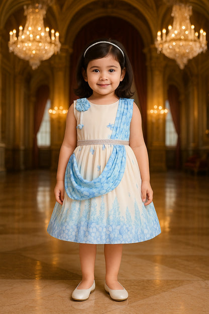 Girls Floral Party Dress with Attached Dupatta Style
