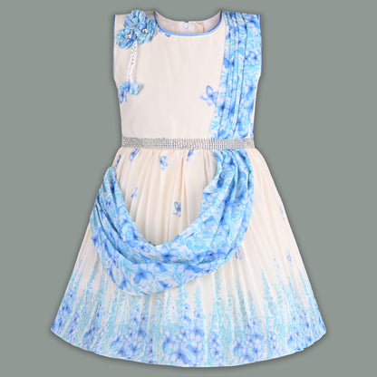 Girls Floral Party Dress with Attached Dupatta Style