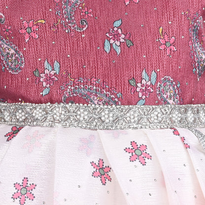 Girls Embellished Printed Flared Premium Ethnic Dress